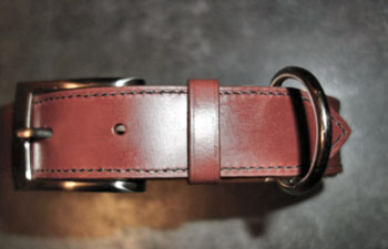 collier pour chien en cuir cousu au fil de lin - largeur 4 cm