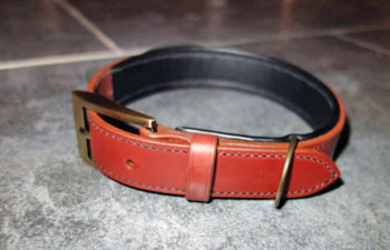 collier pour chien en cuir doublé Veau cousu au fil de lin - largeur 2,5 cm