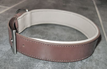 collier pour chien en cuir doublé Veau cousu au fil de lin - largeur 3,5 cm